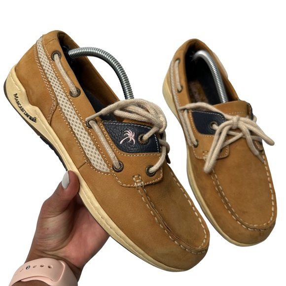 Margaritaville Shoes Margaritaville Womens Martinique Brown Leather Slip On Boat Shoe Mg99h
